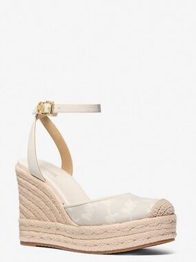 New Michael Kors Larissa Logo Jacquard Espadrille Wedge Natural Color
